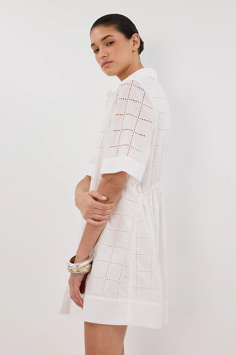 OWEN WHITE SLEEVED BRODERIE MINI DRESS - Yukikoi