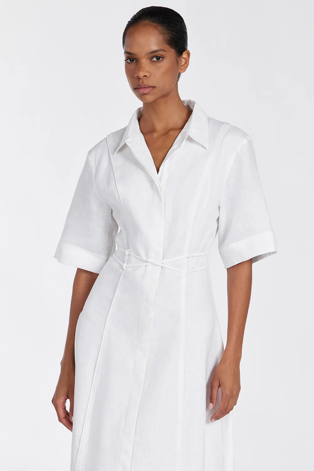 ASTRID WHITE LINEN MIDI DRESS - Yukikoi