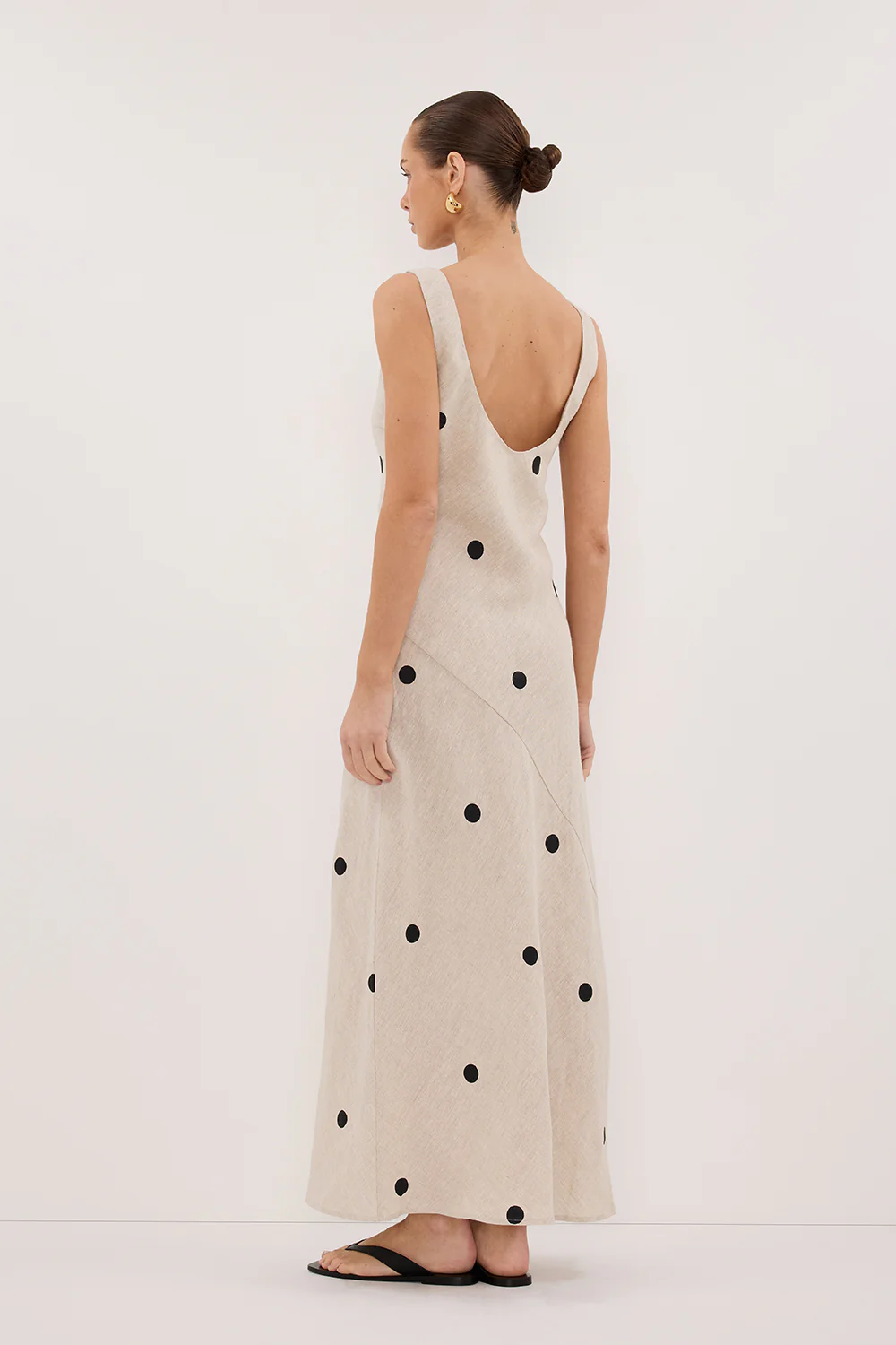 BEVERLY NATURAL SPOT LINEN MIDI DRESS - Yukikoi