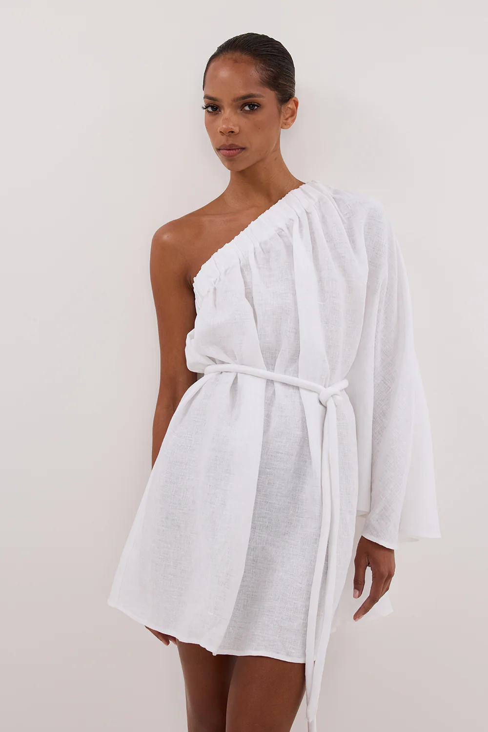 AURELIA WHITE ASYM LINEN MINI DRESS - Yukikoi