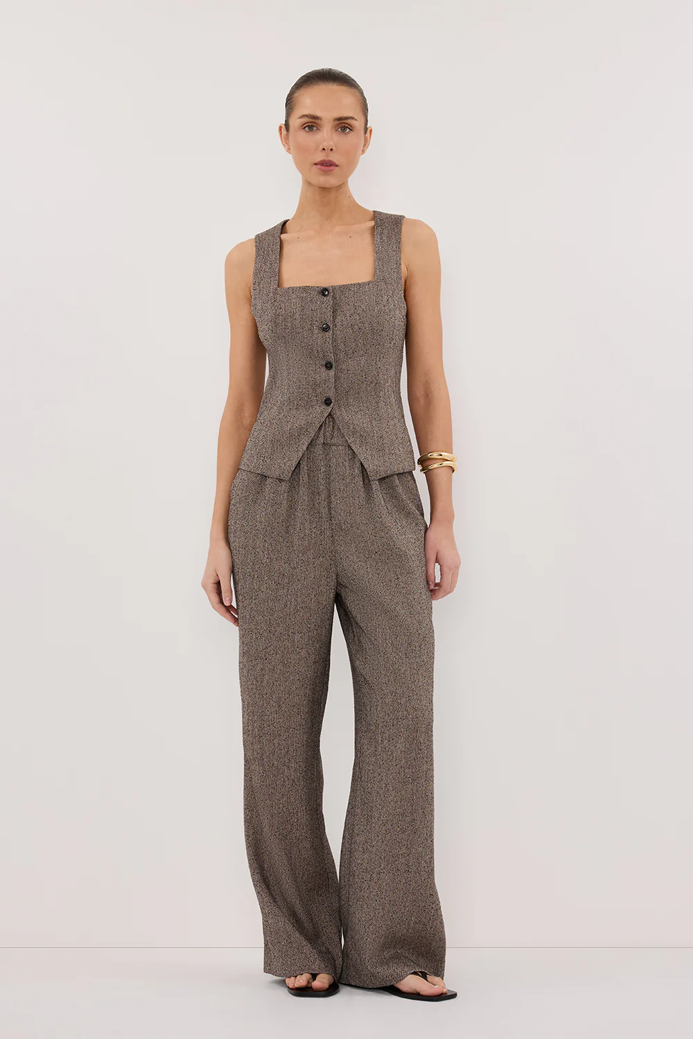 FRANKIE CHOC TWEED SQUARE NECK VEST - Yukikoi