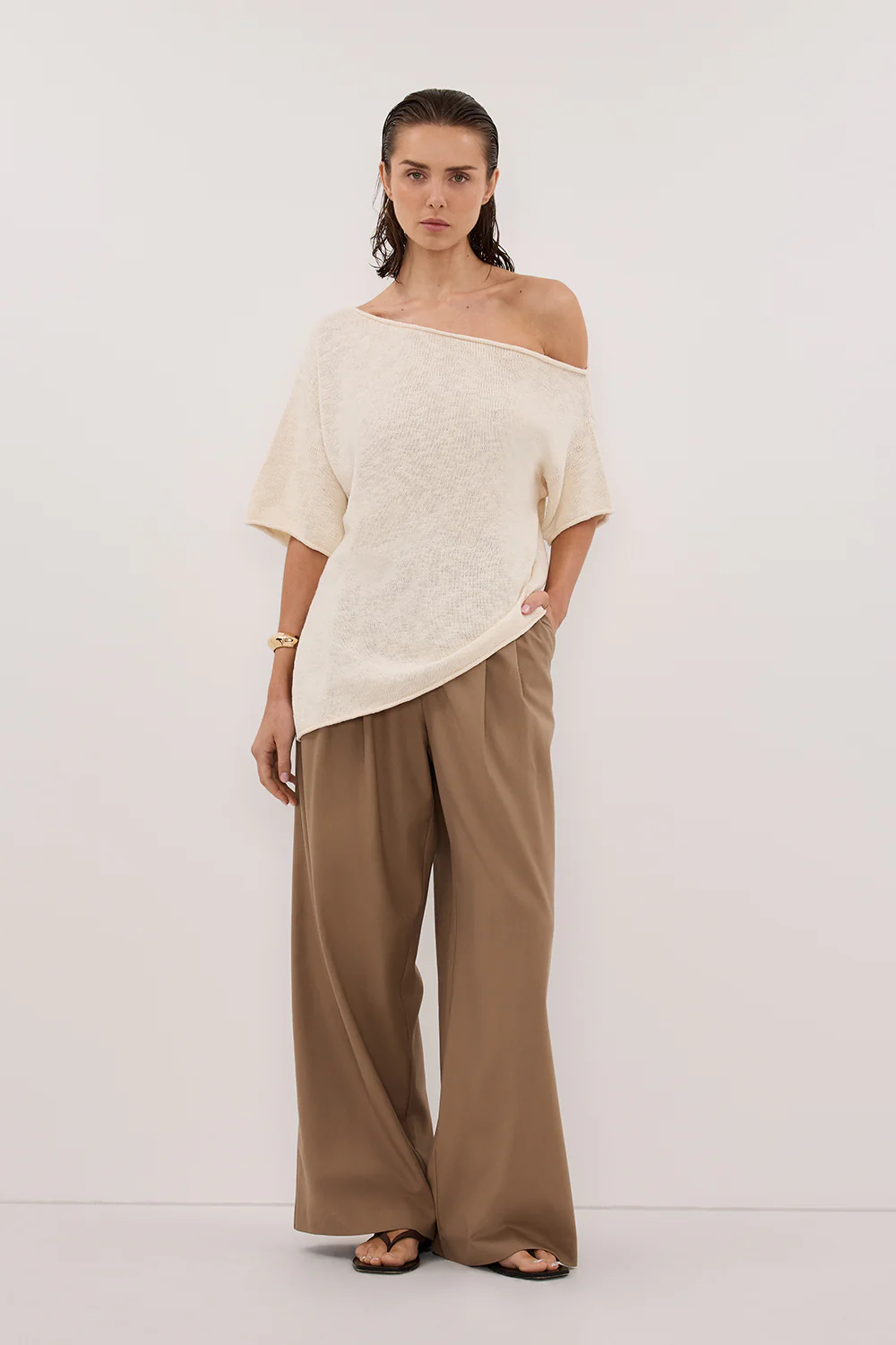 RICK CREAM ASYM KNIT TOP - Yukikoi