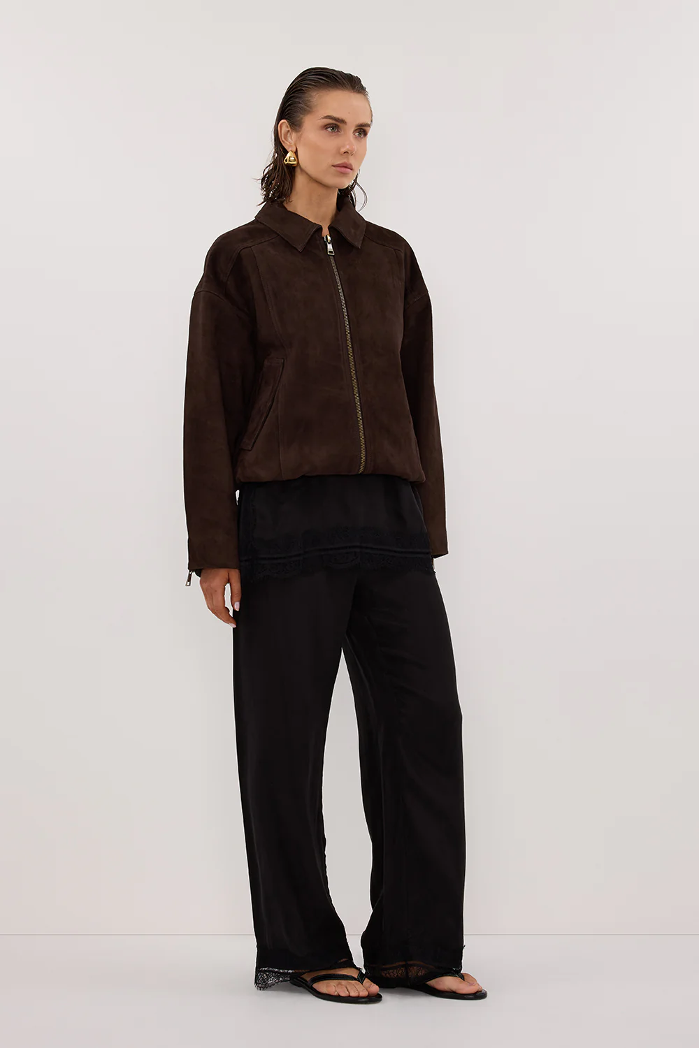 DENVER BITTER CHOC SUEDE LEATHER BOMBER JACKET - Yukikoi