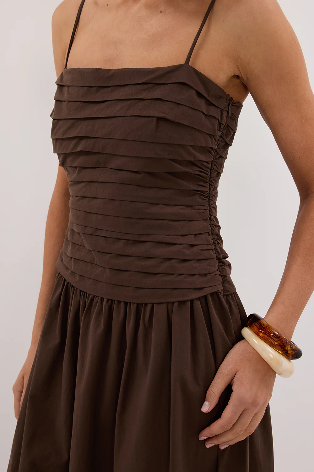 QUINN BITTER CHOC COTTON MIDI DRESS - Yukikoi