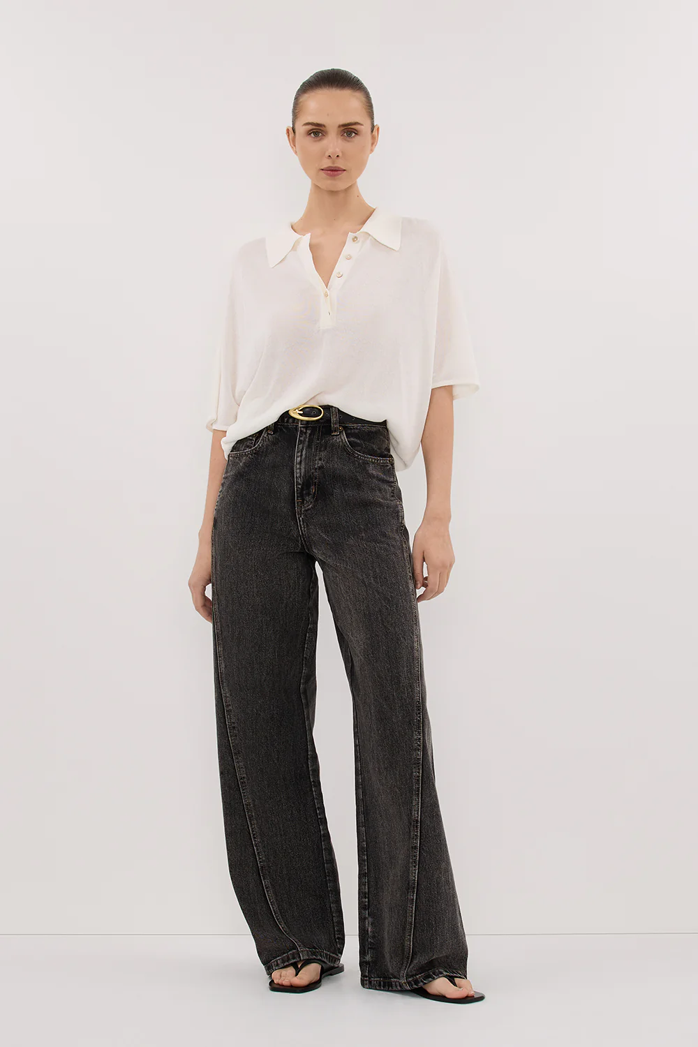 ELI CREAM POLO KNIT TOP - Yukikoi