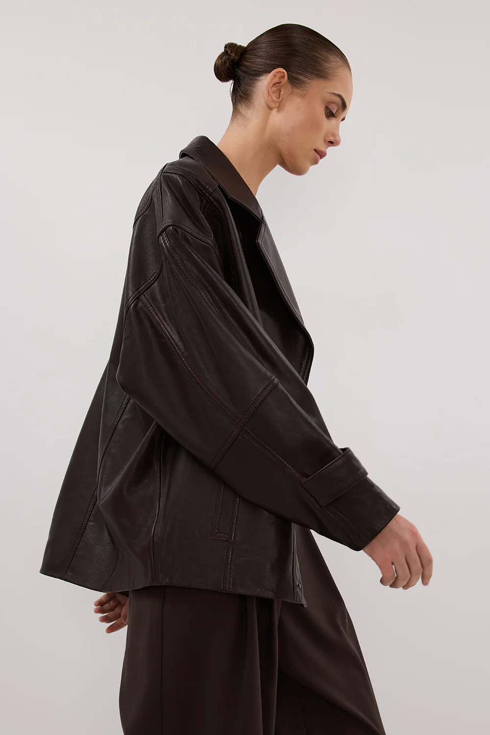 MARGOT CHOC OVERSIZED LEATHER JACKET - Yukikoi