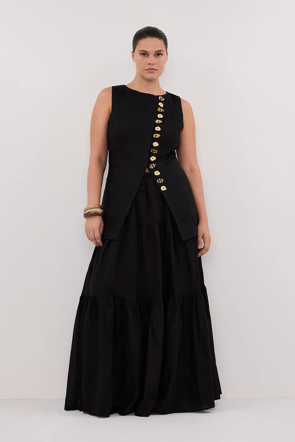 FLETCHER BLACK TIERED MAXI SKIRT - Yukikoi