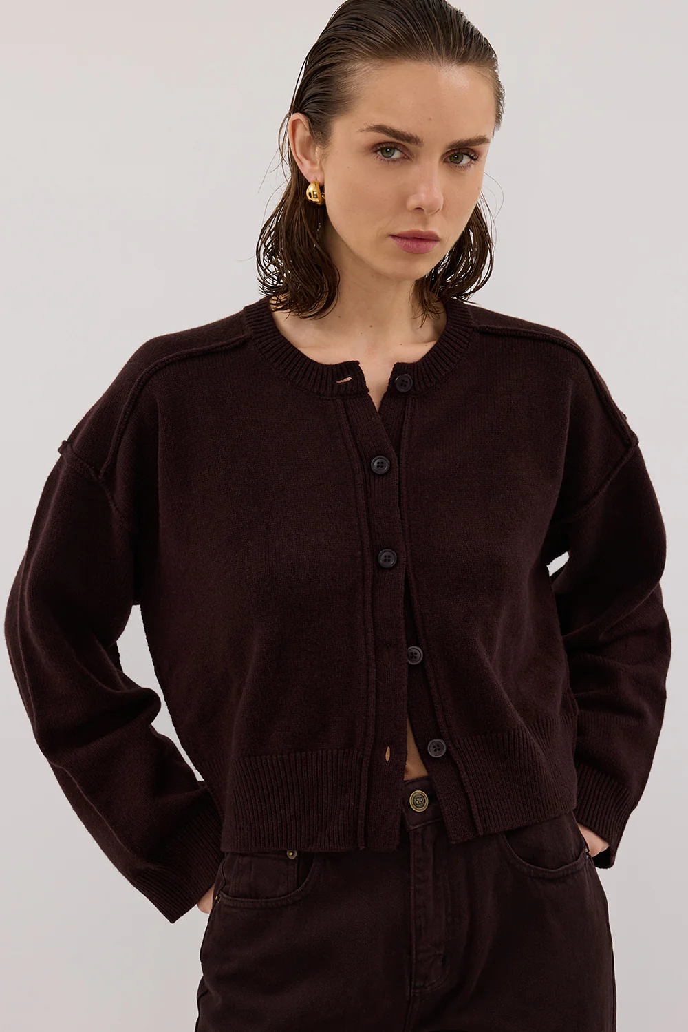 PAIGE CHOC WOOL KNIT CARDIGAN - Yukikoi