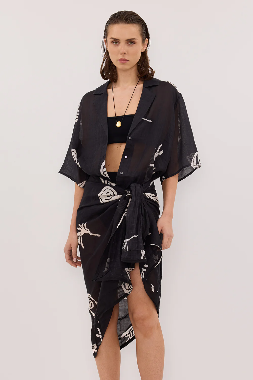 POSITANO BLACK RAMIE SARONG - Yukikoi