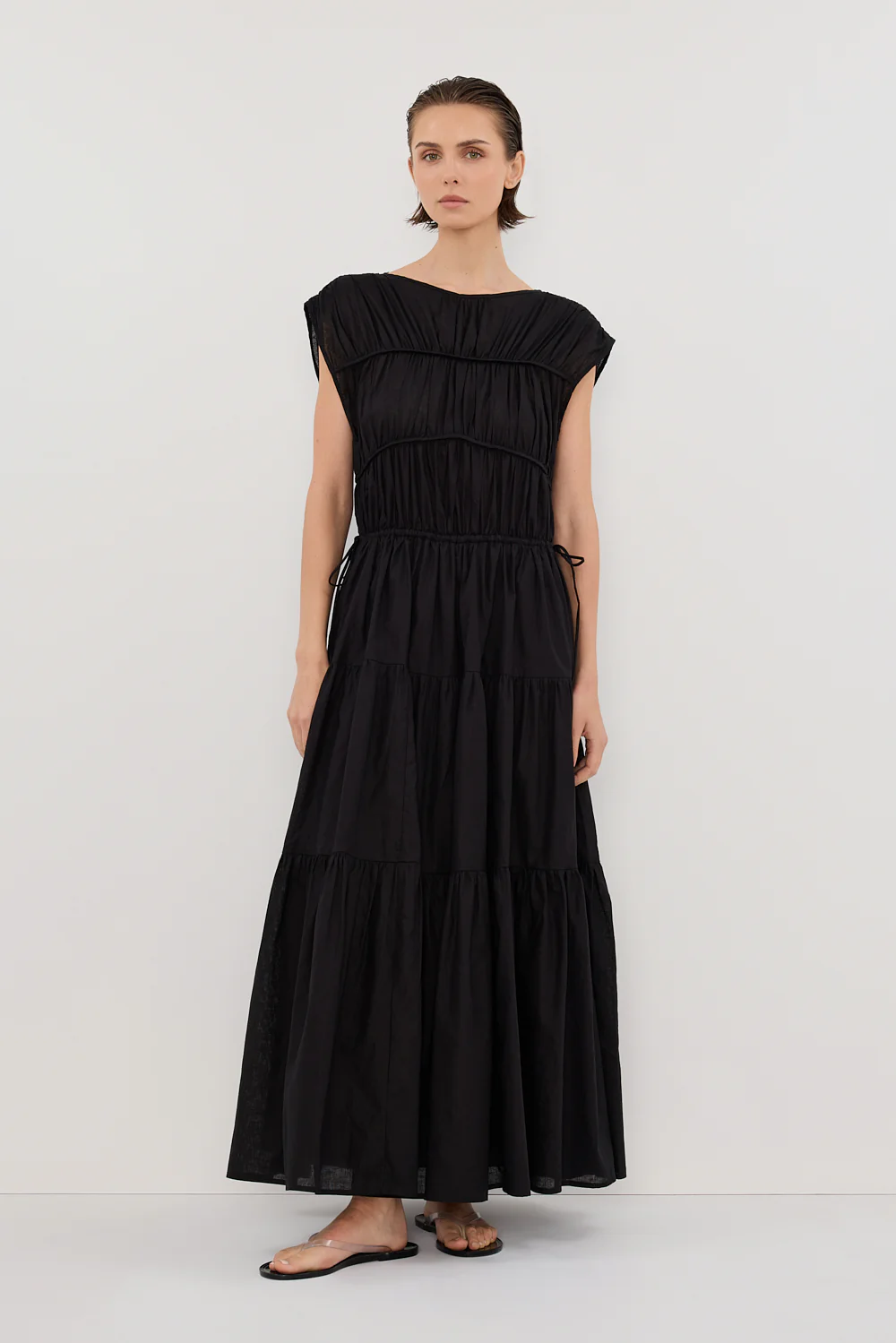 FLYNN BLACK LINEN BLEND MIDI DRESS - Yukikoi