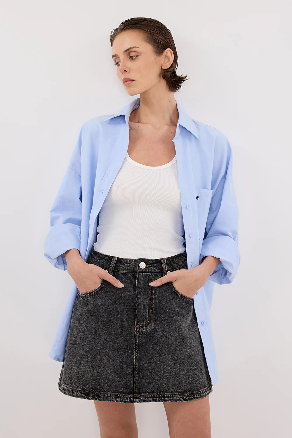 MASON WASHED BLACK DENIM MINI SKIRT - Yukikoi