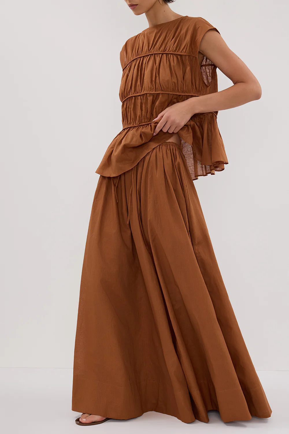 FLYNN RUST LINEN BLEND TIE MAXI SKIRT - Yukikoi