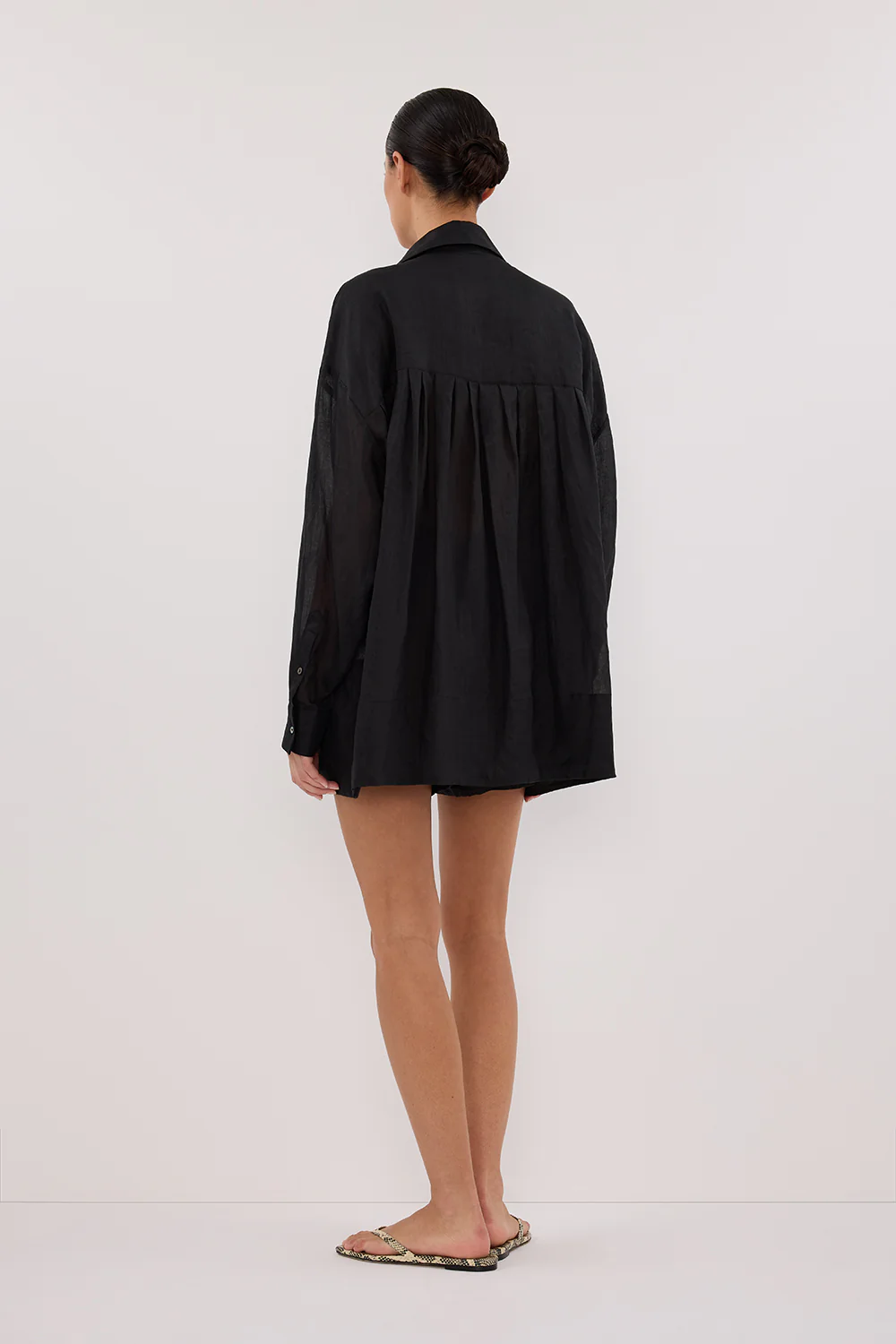 KAI BLACK OVERSIZED RAMIE LONG SLEEVE SHIRT - Yukikoi