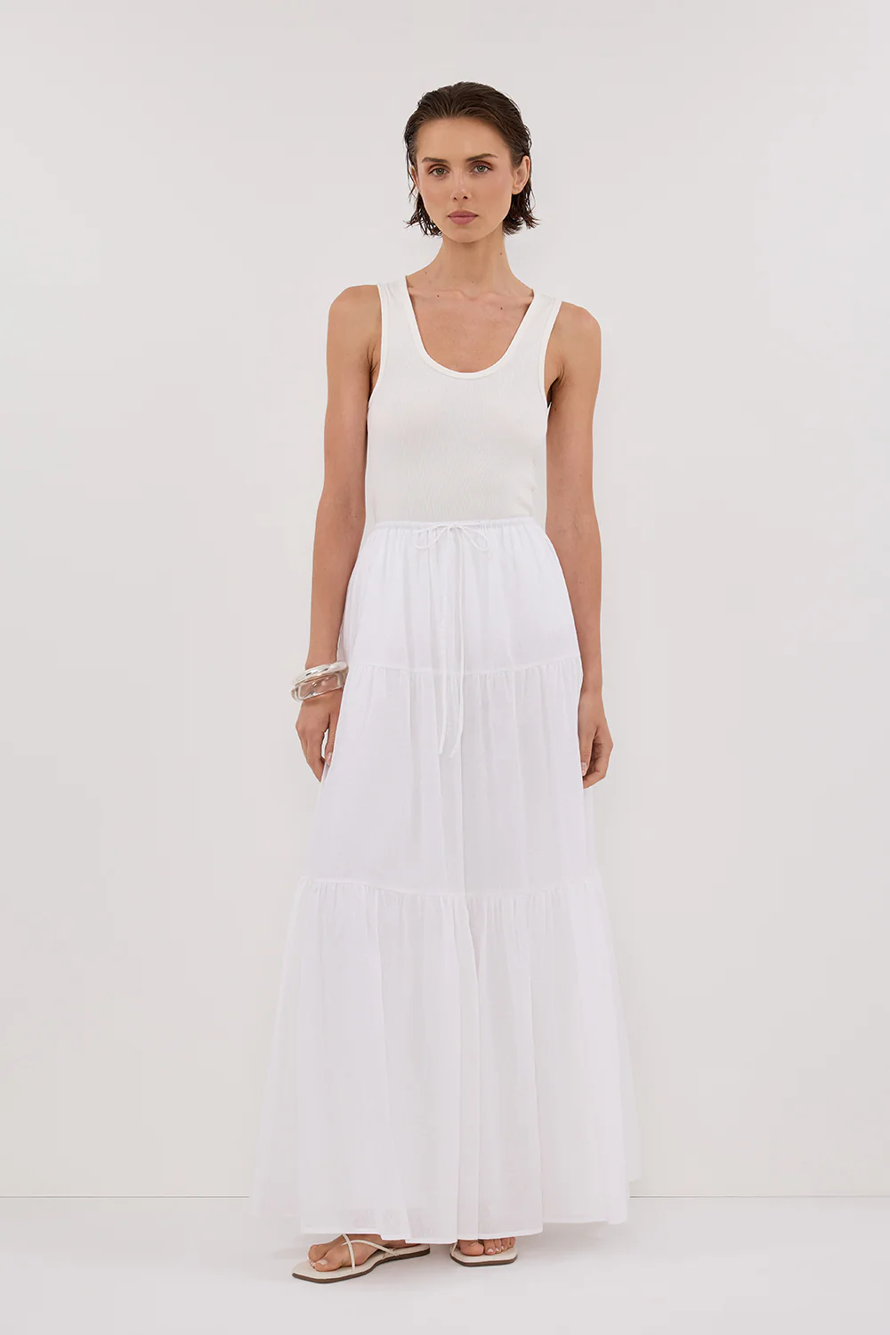 FLETCHER WHITE TIERED MAXI SKIRT - Yukikoi