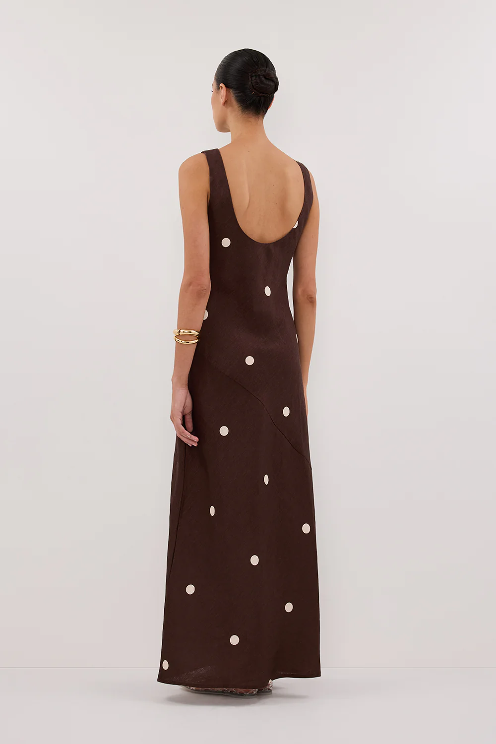 BEVERLY BITTER CHOC SPOT LINEN MIDI DRESS - Yukikoi