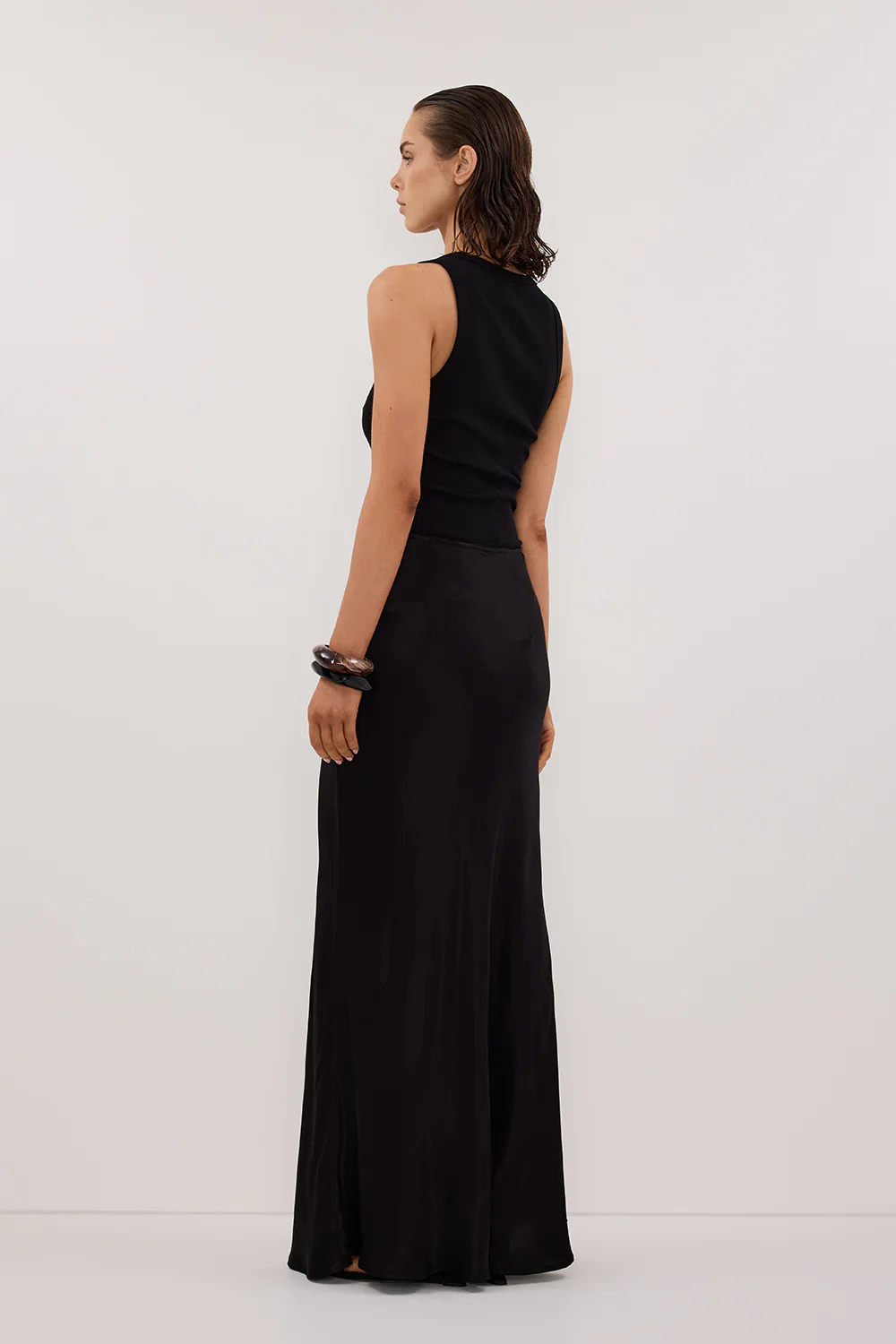 CHARLI BLACK SATIN MAXI SKIRT - Yukikoi