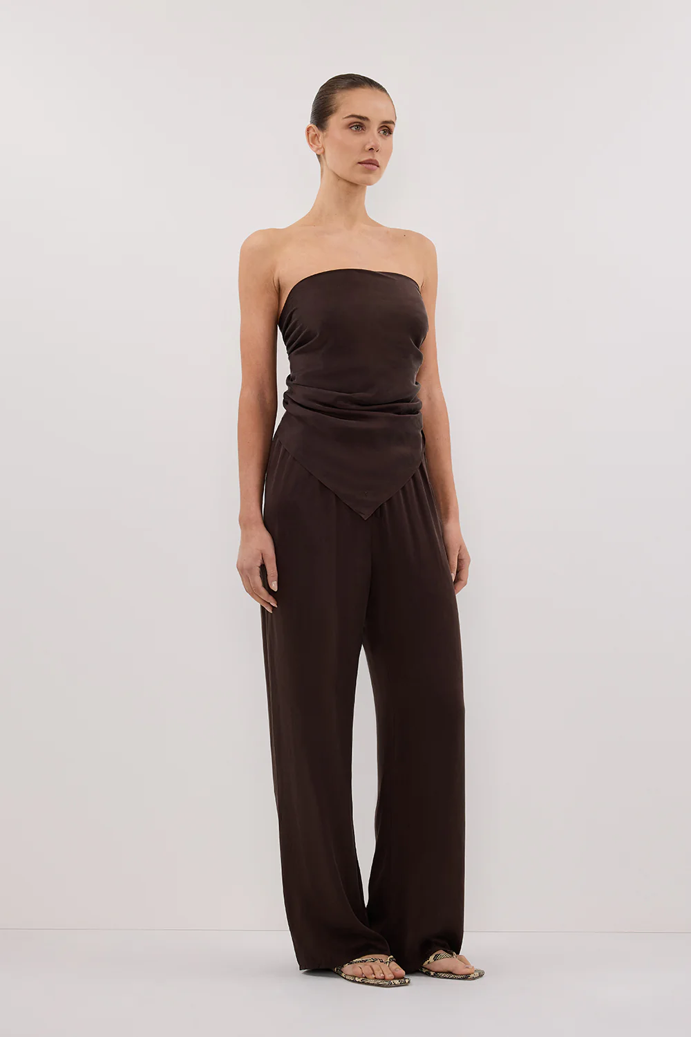 PERCY BITTER CHOC SILK SCARF TOP - Yukikoi