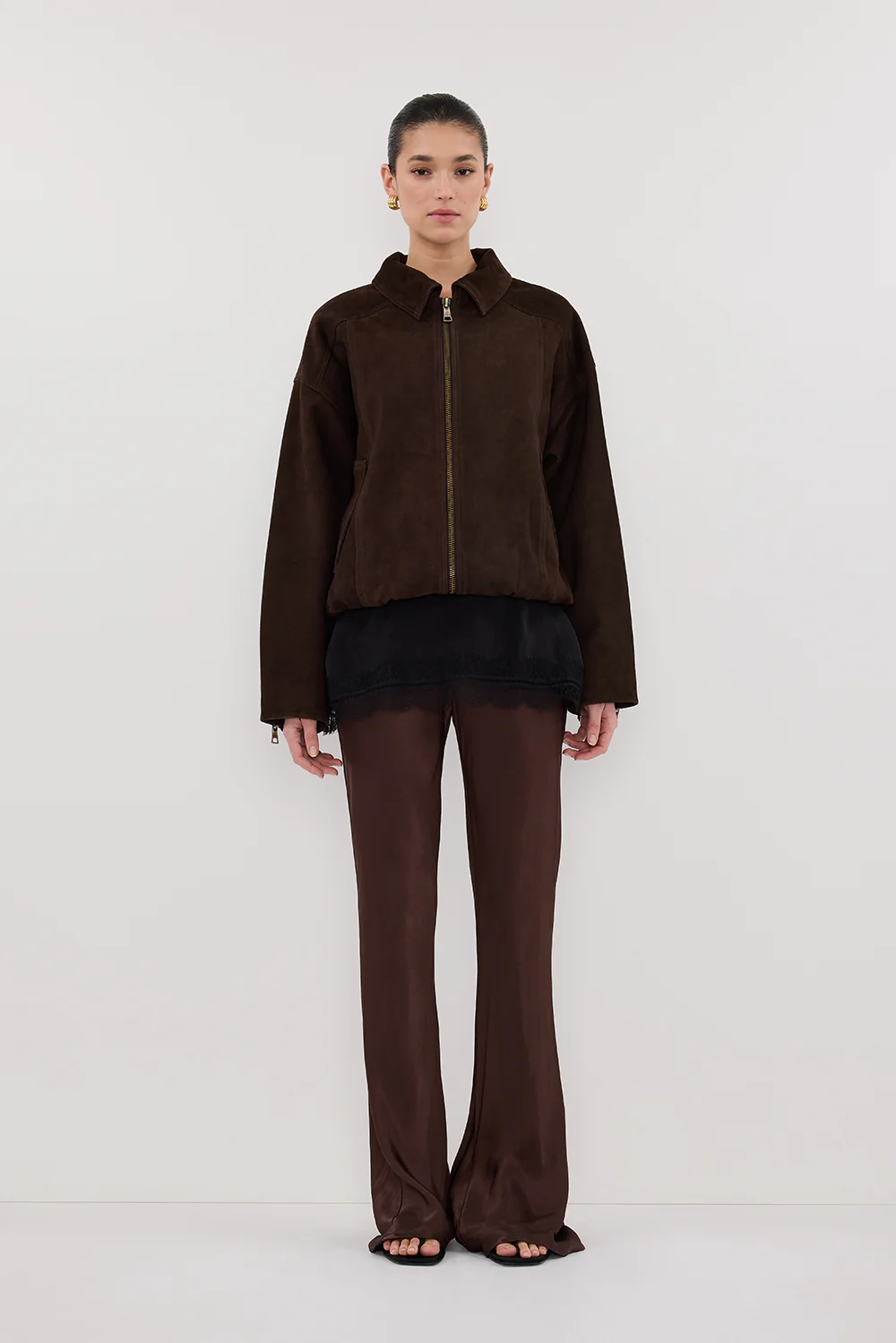 NIKKI BITTER CHOC SATIN BIAS PANT - Yukikoi