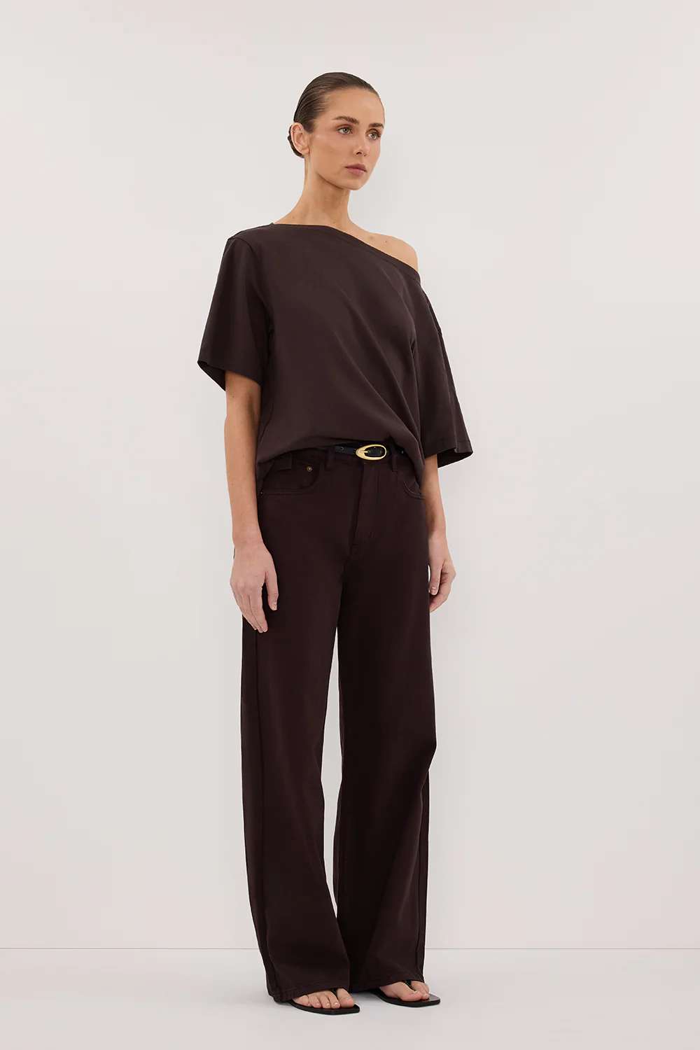 ESME BITTER CHOC ASYM BOAT NECK TEE - Yukikoi