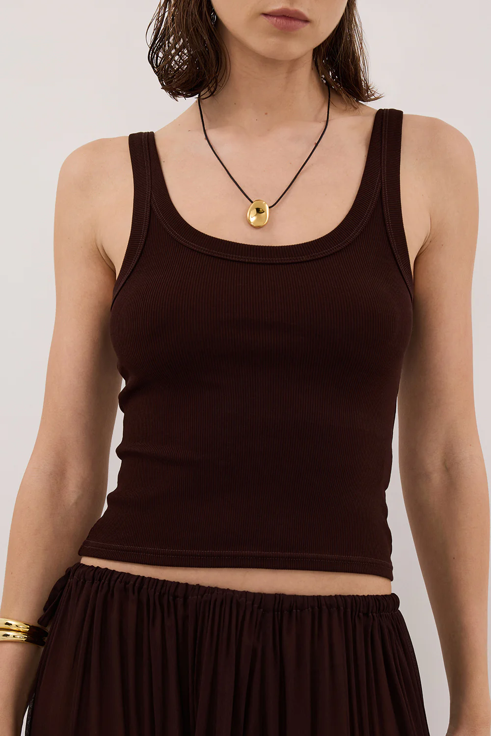 PHOEBE BURNT CHOC SCOOP NECK TANK TOP - Yukikoi