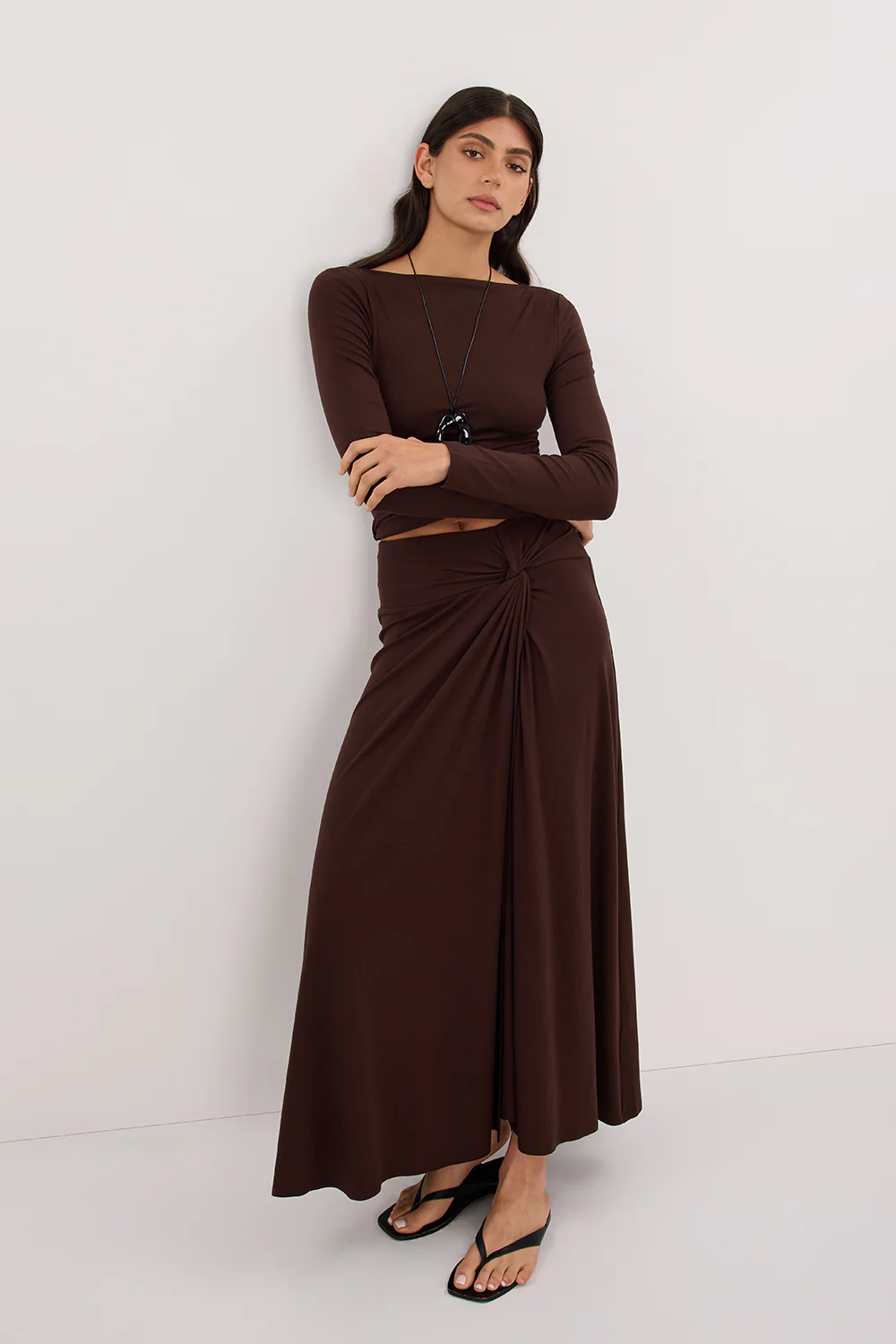 HADLEY CHOC TWIST MIDI SKIRT - Yukikoi