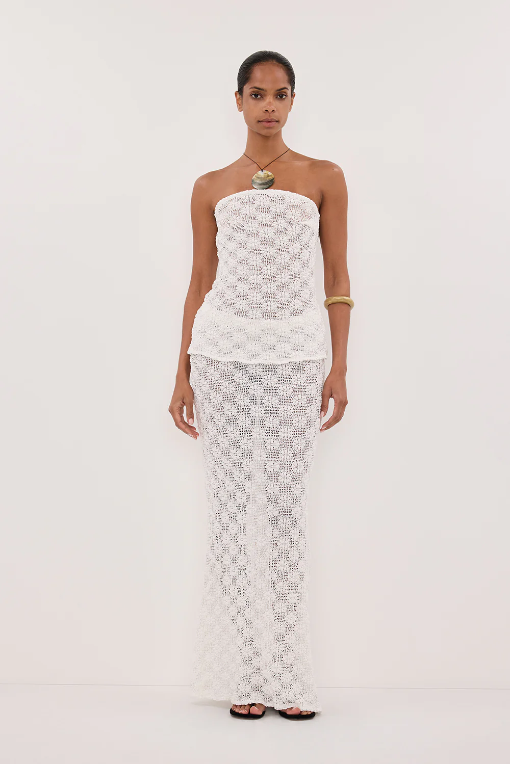 AGNES WHITE CROCHET COLUMN MIDI SKIRT - PRE ORDER - Yukikoi