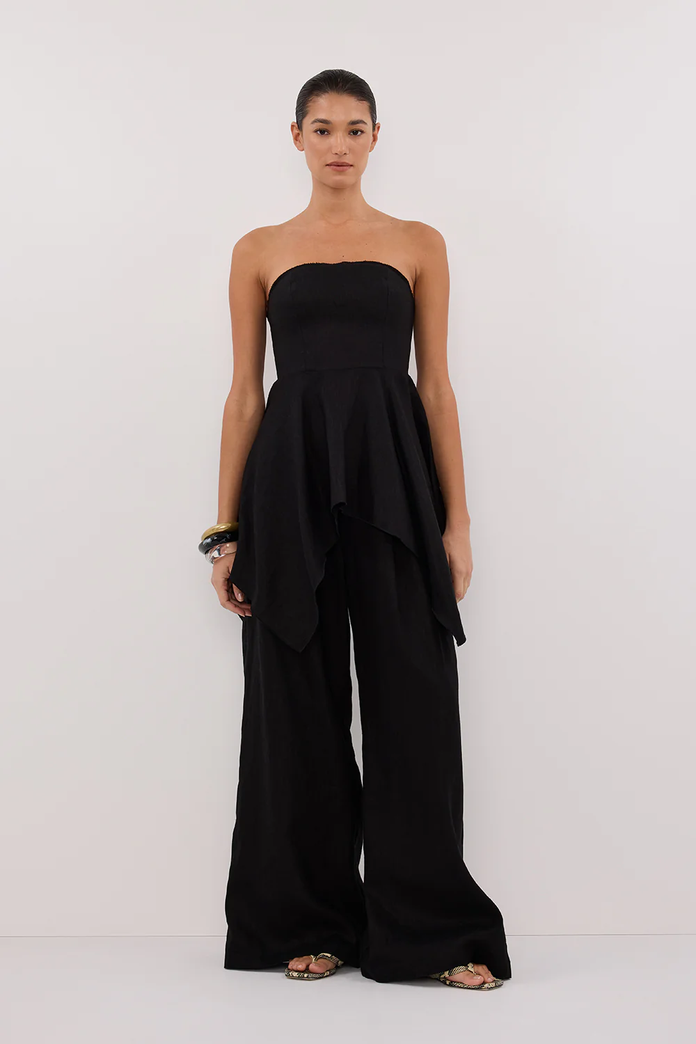 LUNA BLACK LINEN HANDKERCHIEF TOP - Yukikoi