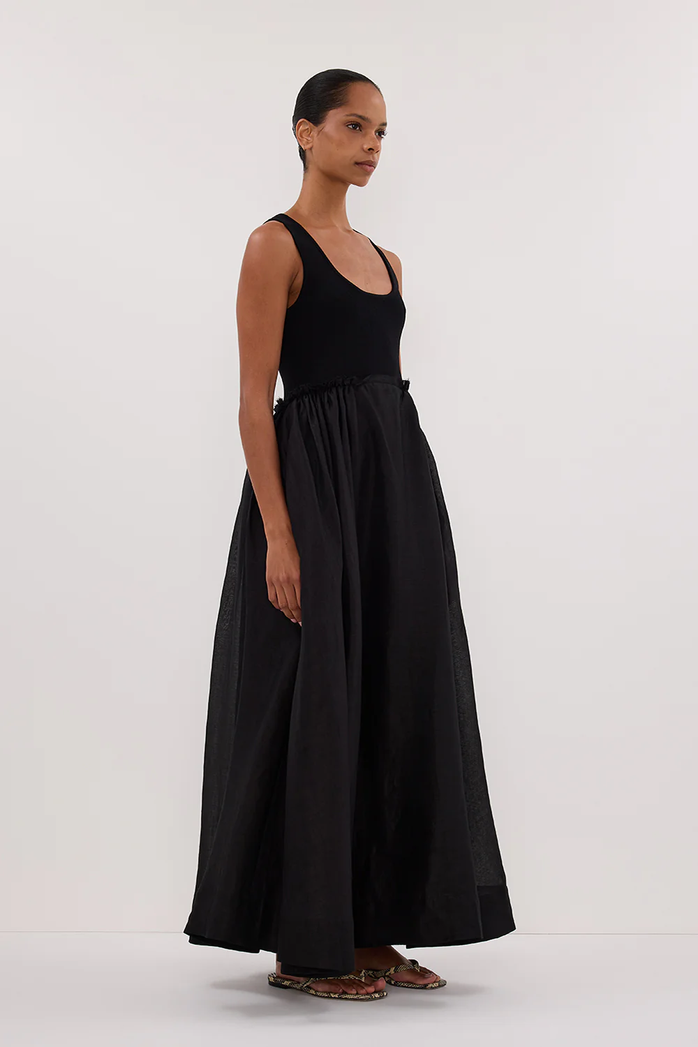 APRIL BLACK HYBRID KNIT MIDI DRESS - Yukikoi