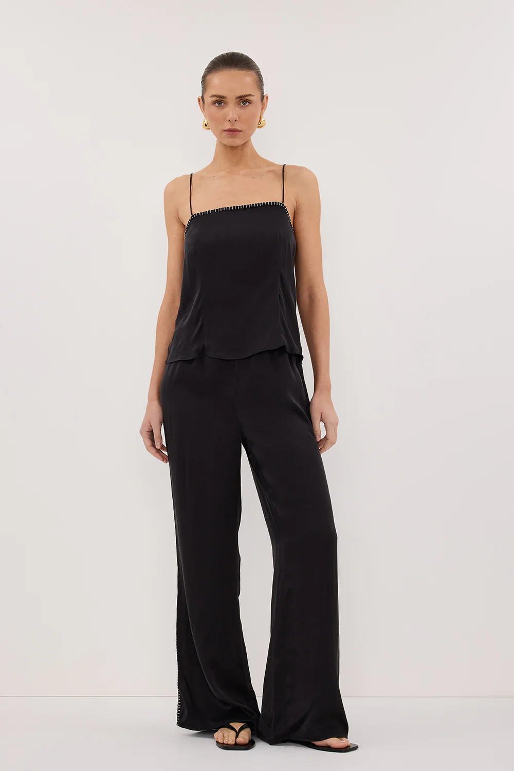 PIPER BLACK SLEEVELESS SILK STITCH DETAIL CAMI TOP - Yukikoi