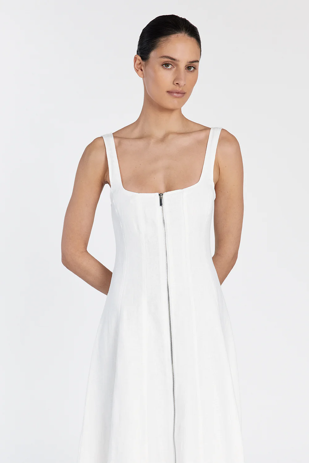 HARRIET WHITE LINEN MIDI DRESS - Yukikoi