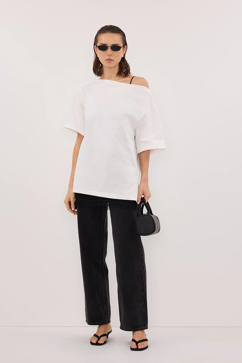 ESME WHITE ASYM BOAT NECK TEE - Yukikoi