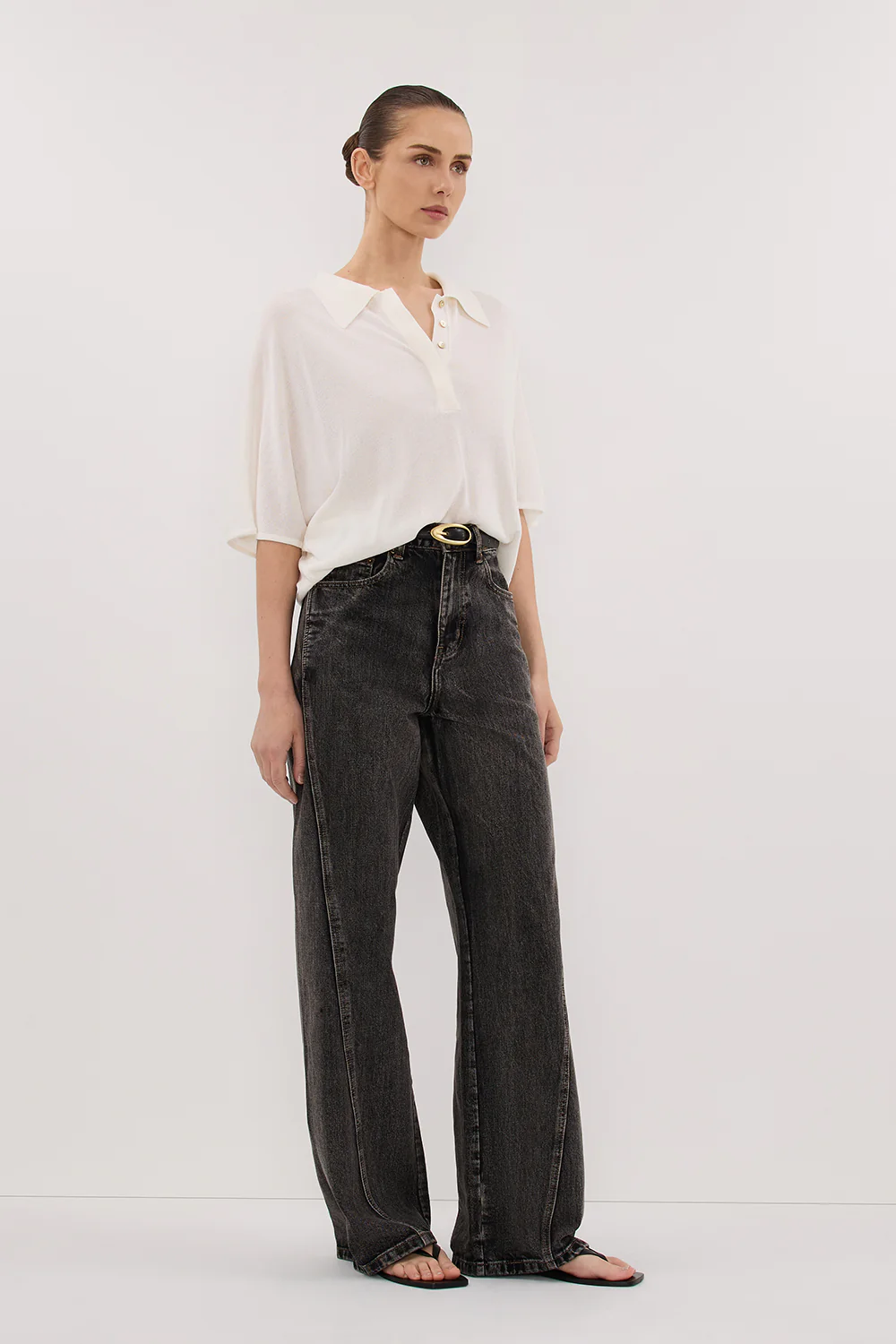 ELI CREAM POLO KNIT TOP - Yukikoi