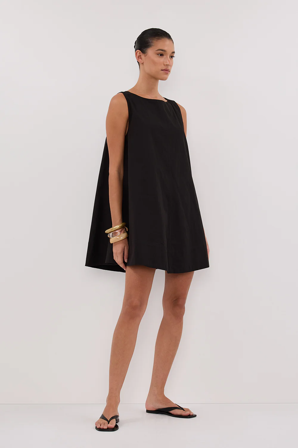MAISIE BLACK POPLIN MINI DRESS - Yukikoi
