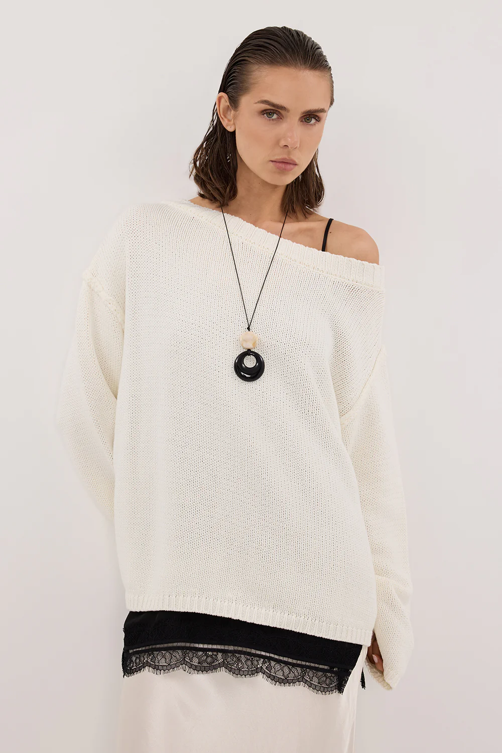 LEISLE CREAM ASYM KNIT JUMPER - Yukikoi