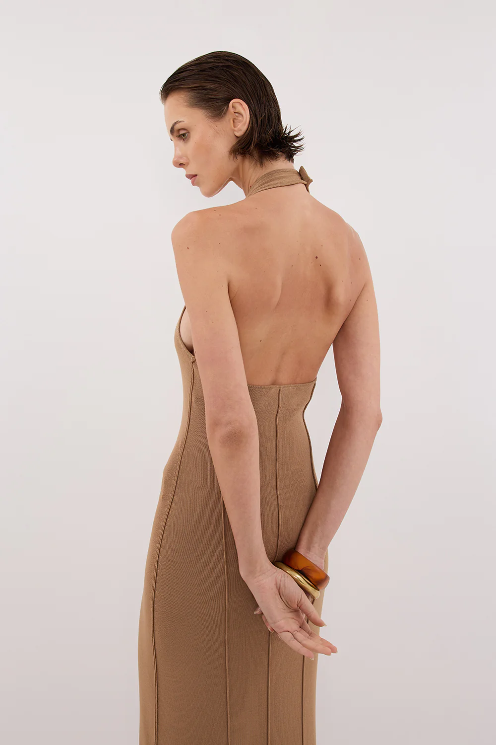 LISS TAN HALTER MAXI DRESS - Yukikoi