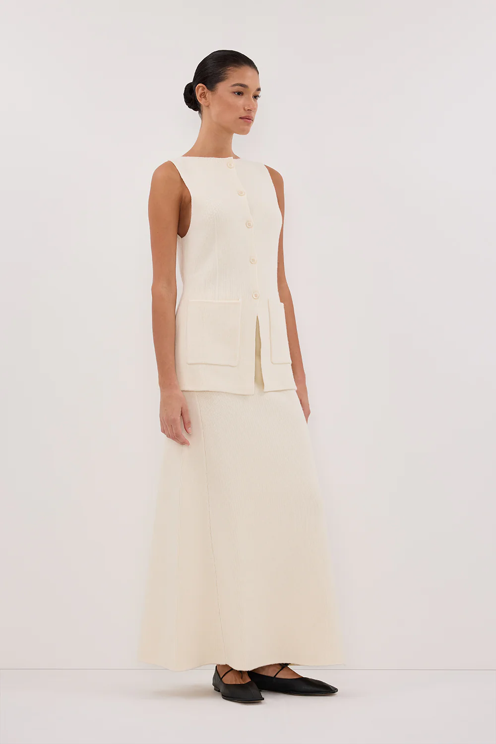 AVA CREAM LONGLINE KNIT MIDI SKIRT - Yukikoi