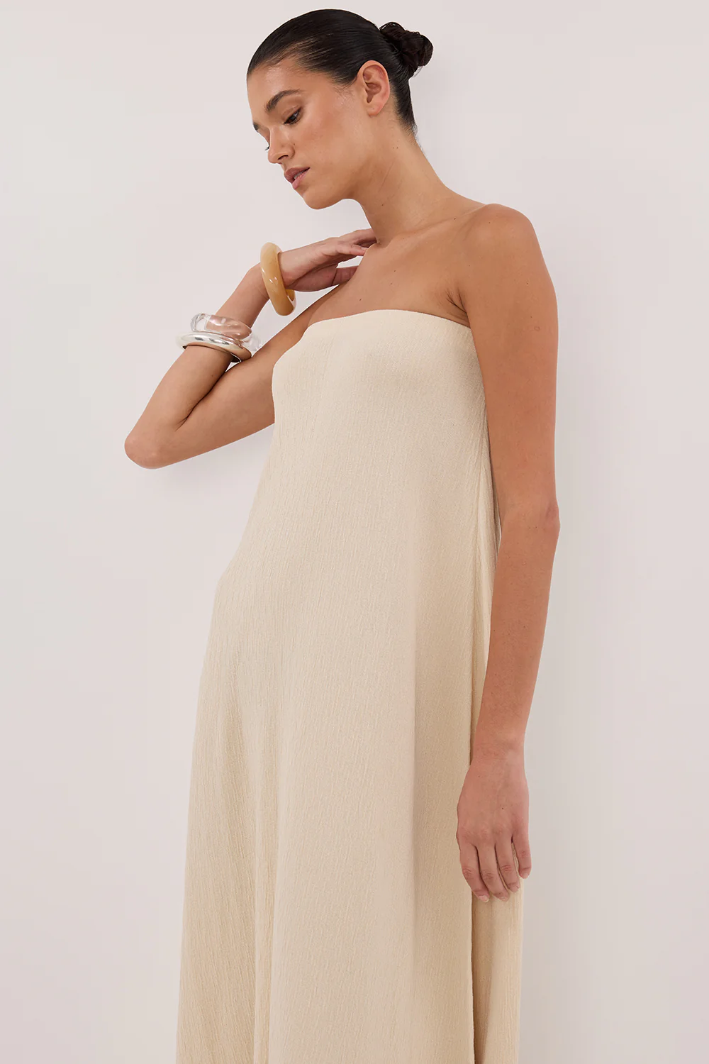ALIAS NATURAL TEXTURED KNIT STRAPLESS MIDI DRESS - Yukikoi