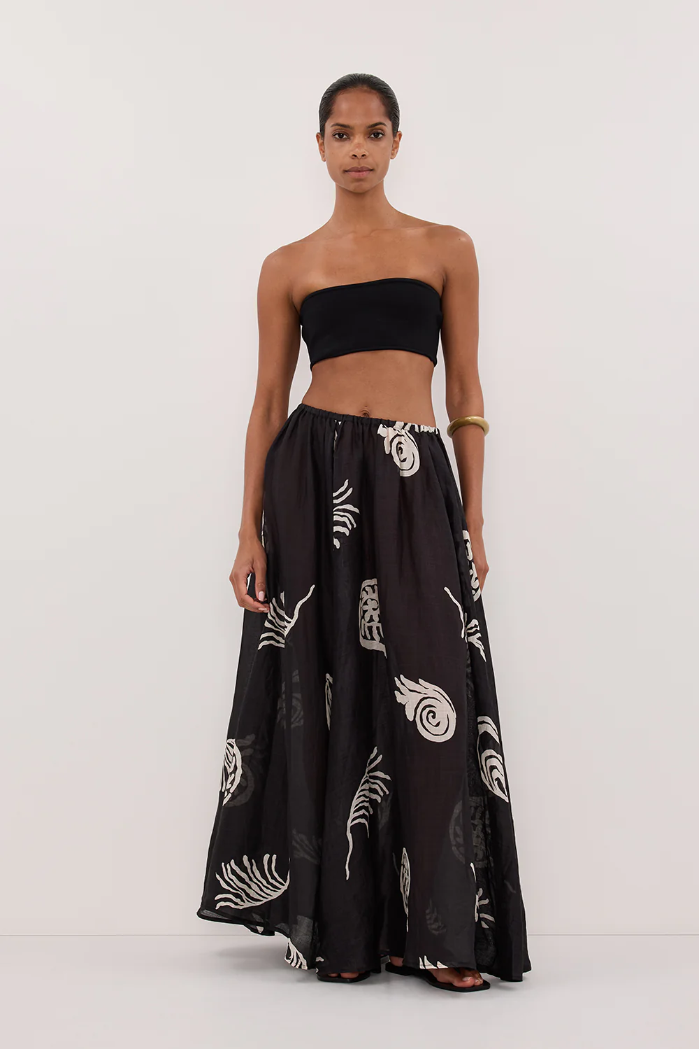 POSITANO BLACK RAMIE MIDI SKIRT - Yukikoi
