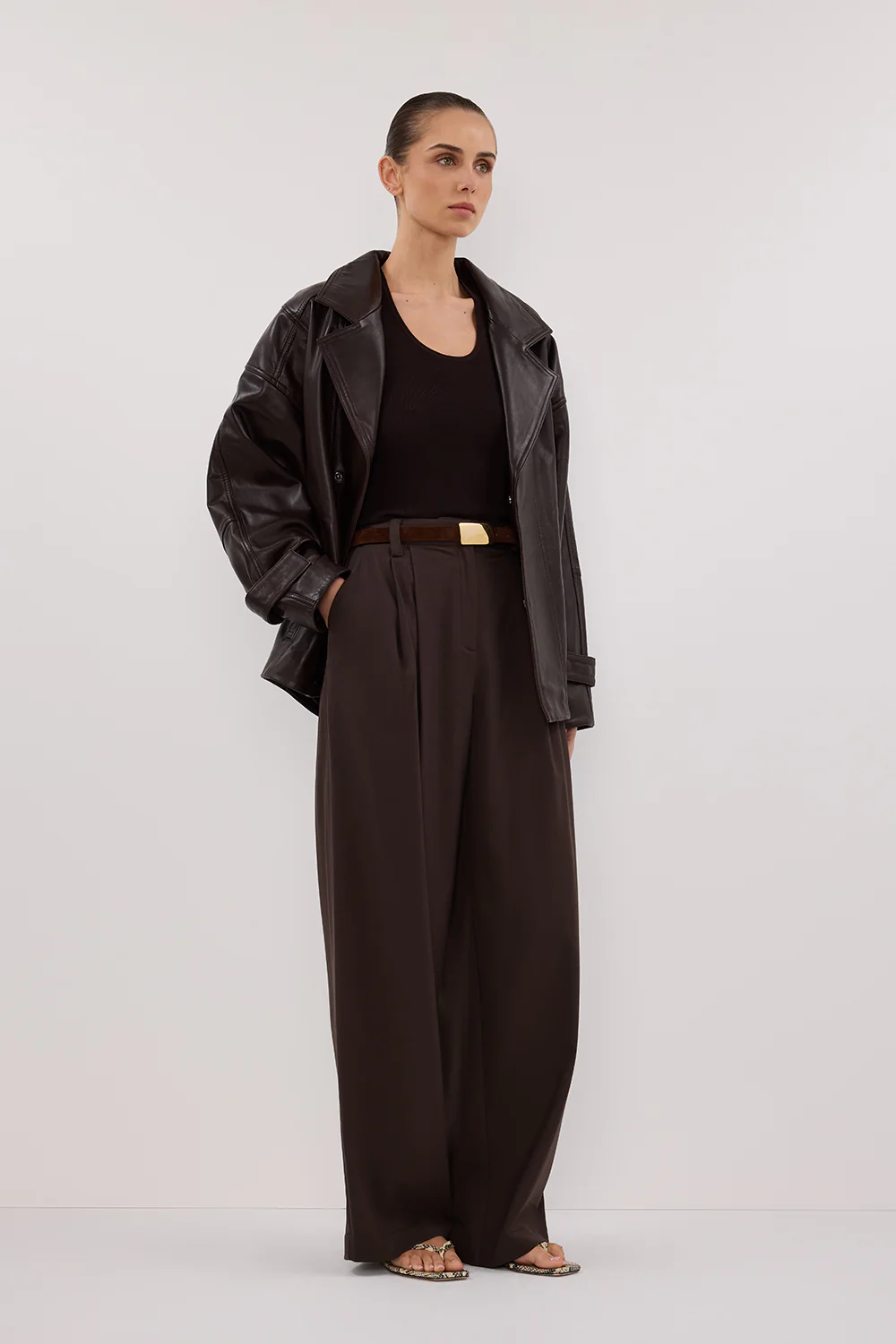 MARGOT CHOC OVERSIZED LEATHER JACKET - Yukikoi