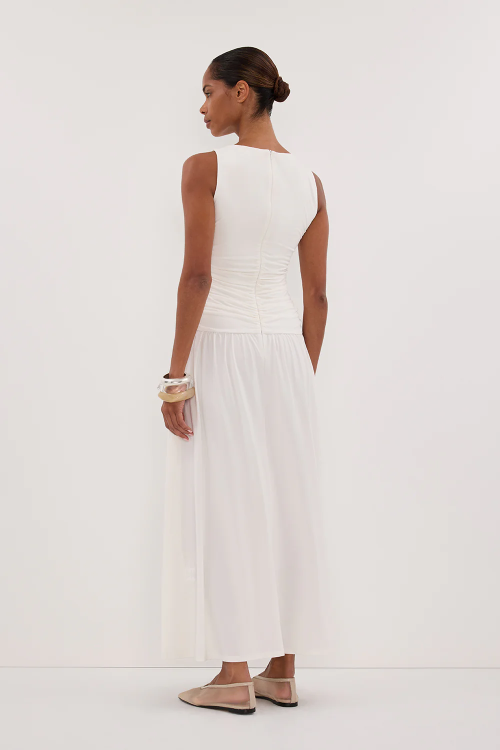 MEG OFF WHITE SLEEVELESS KNIT MIDI DRESS - Yukikoi