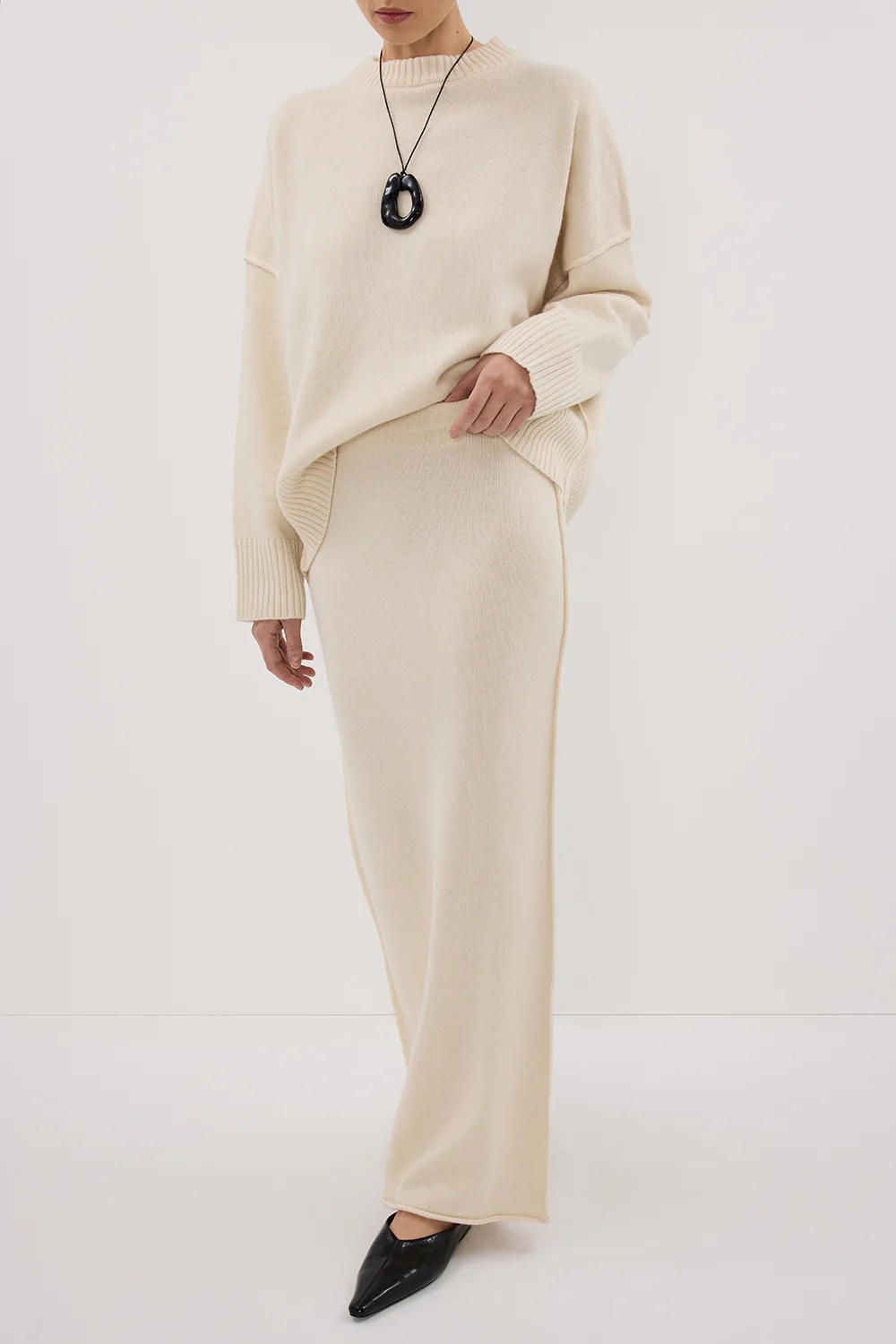 PAIGE CREAM WOOL KNIT MIDI SKIRT - Yukikoi