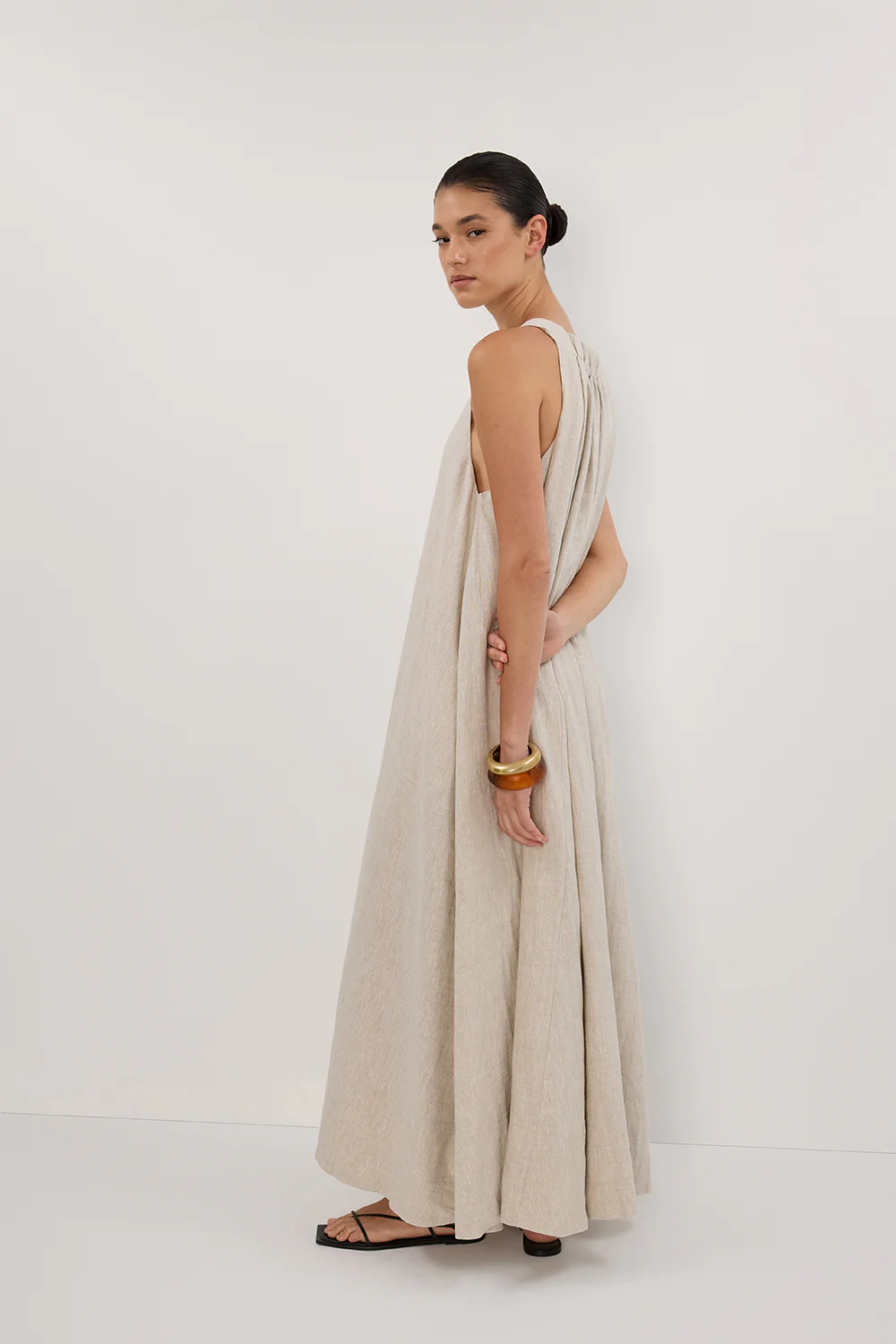 ISABELLE NATURAL LINEN MIDI DRESS - Yukikoi