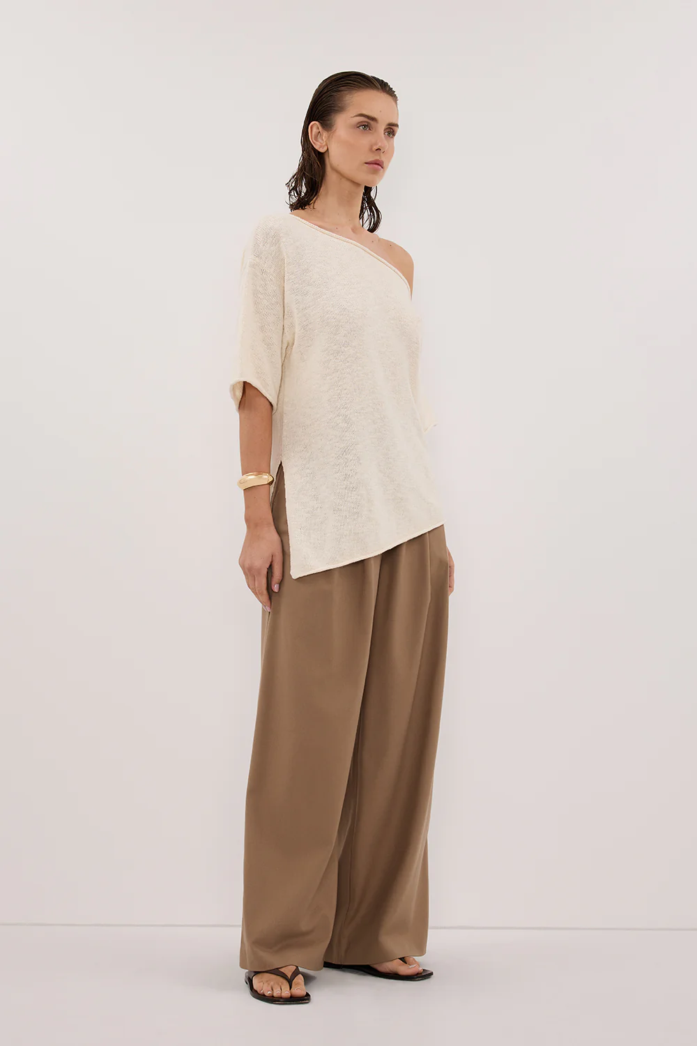 RICK CREAM ASYM KNIT TOP - Yukikoi