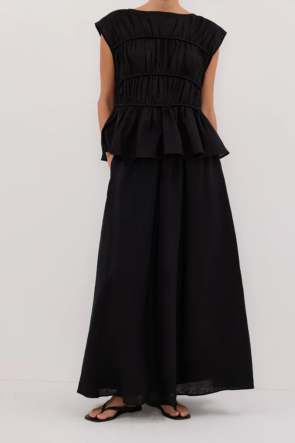 GEMIMA BLACK LINEN MIDI SKIRT - Yukikoi