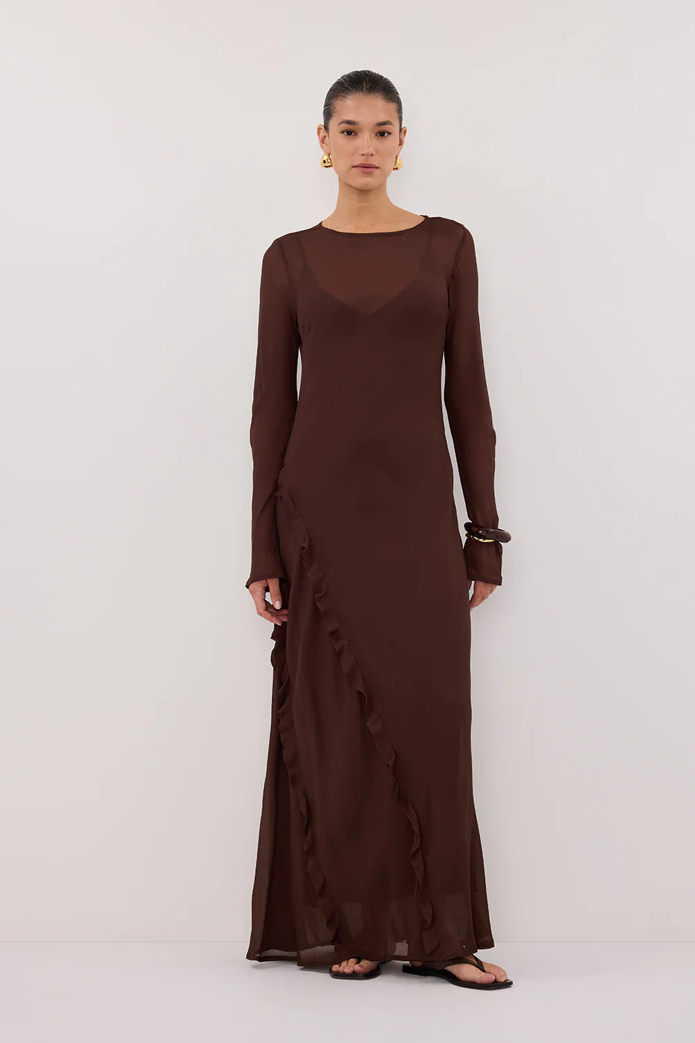 MARISSA CHOC LONG SLEEVE MAXI DRESS - Yukikoi