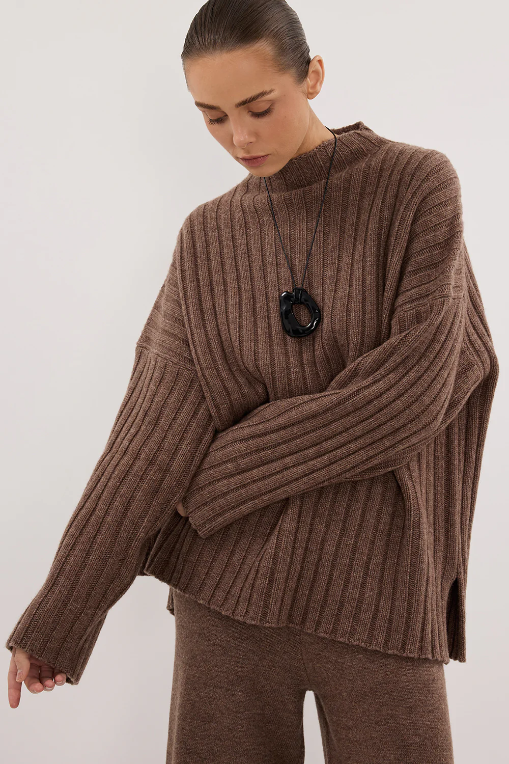TUCSON MOCHA HIGH NECK KNIT JUMPER - Yukikoi