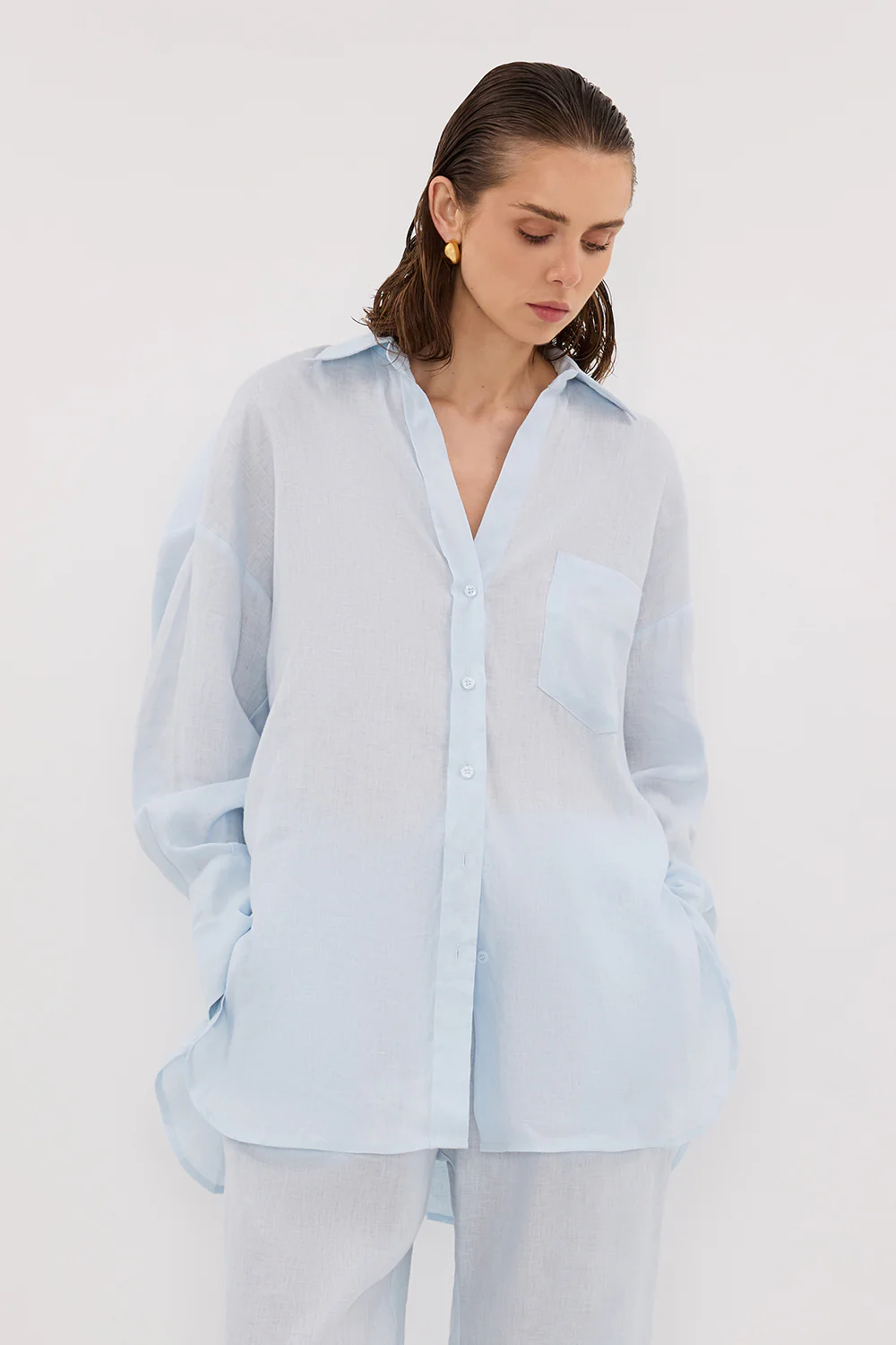 ELLIS ICE BLUE LONG SLEEVE LINEN SHIRT - Yukikoi