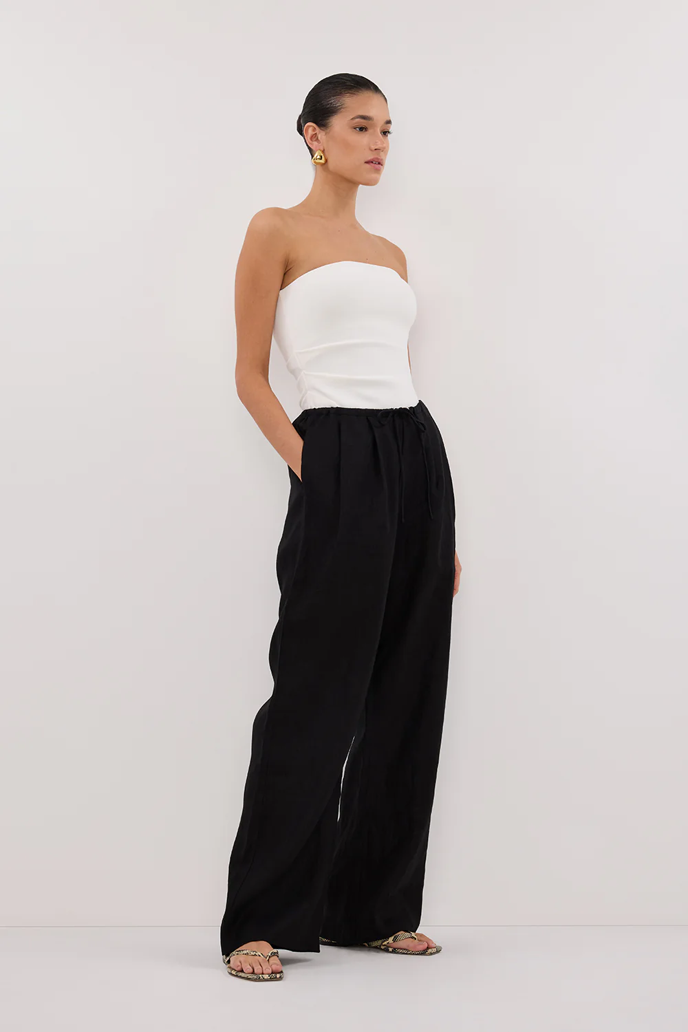 CARLA BLACK DRAWSTRING LINEN PANT - Yukikoi