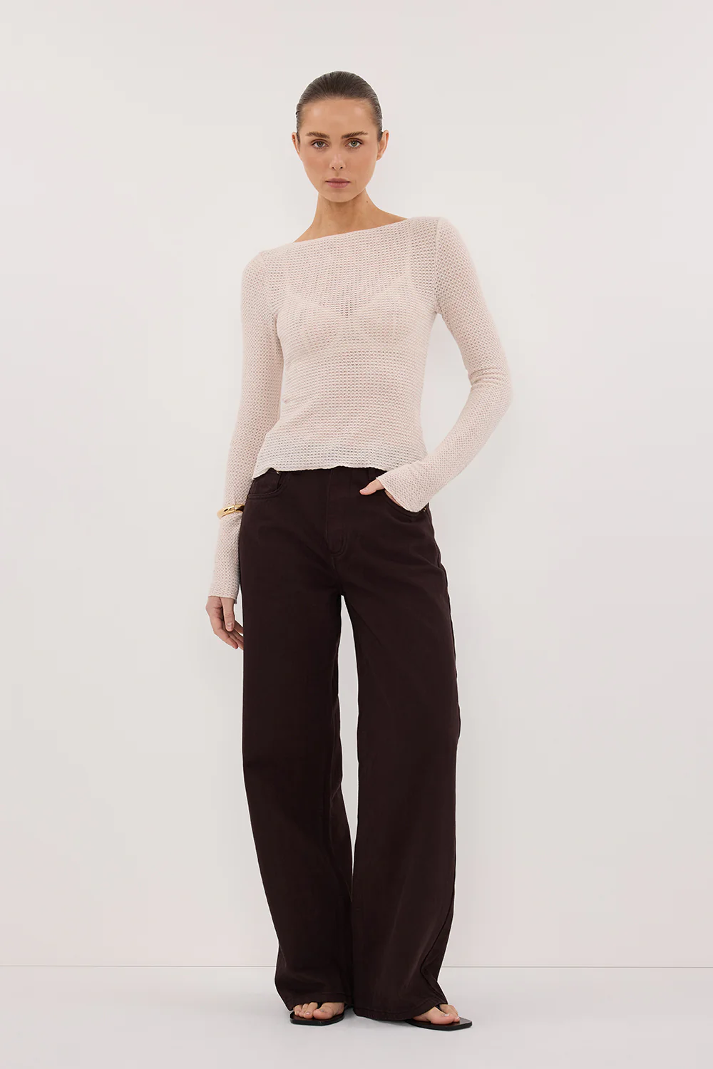 LILY STONE LONG SLEEVE BOAT NECK TEXTURED TOP - Yukikoi