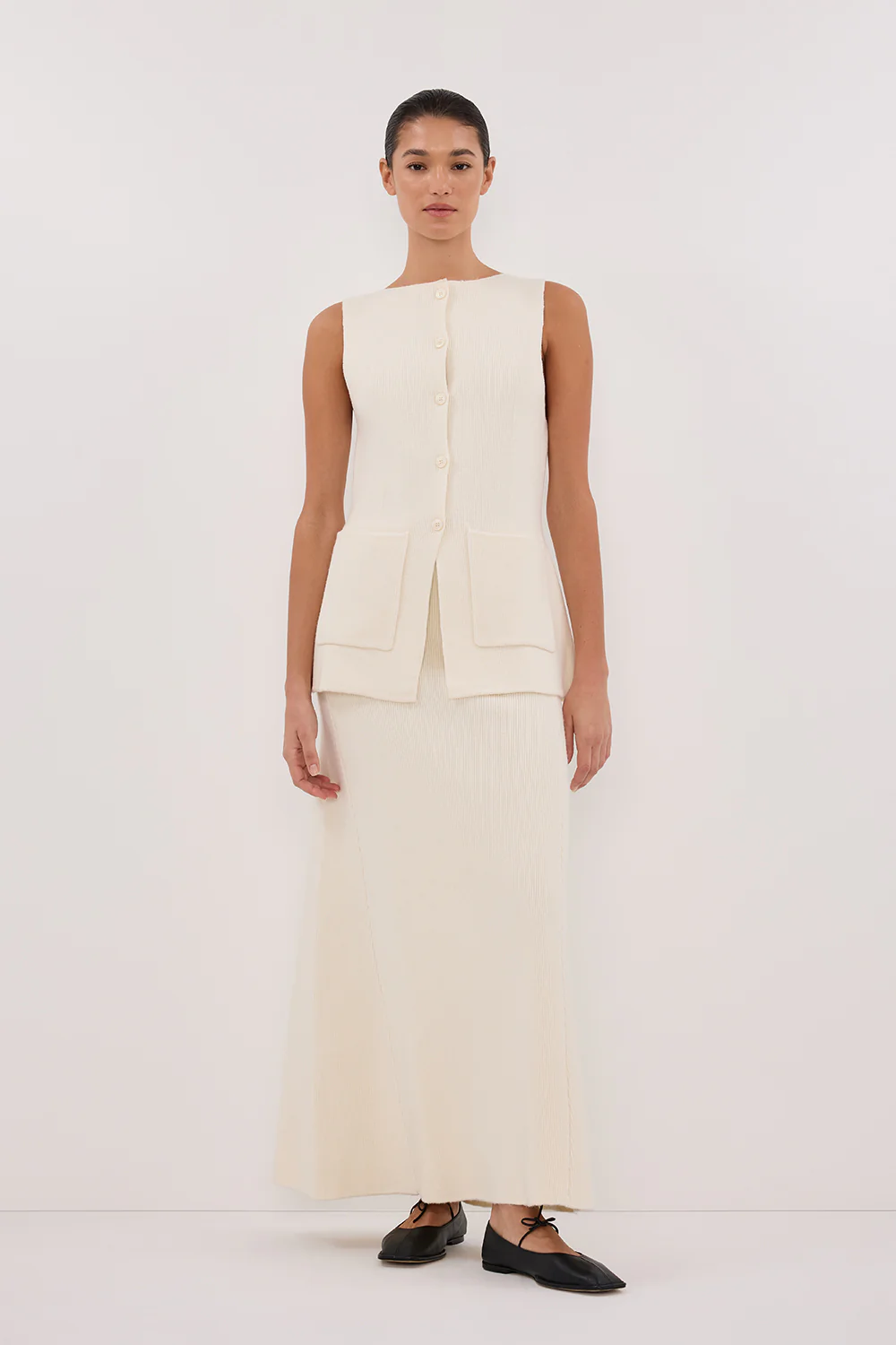 AVA CREAM LONGLINE KNIT MIDI SKIRT - Yukikoi